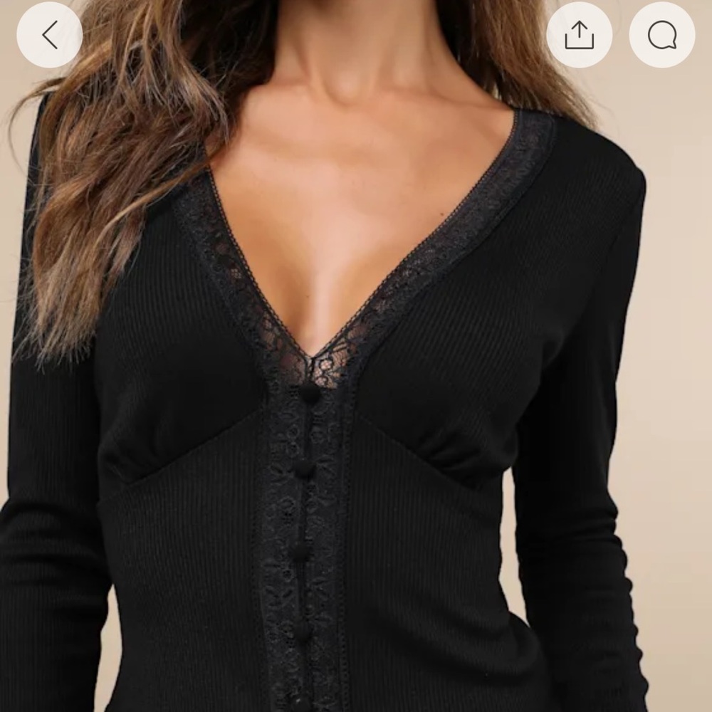 Lulu's Black Lace Button-Up Blouse